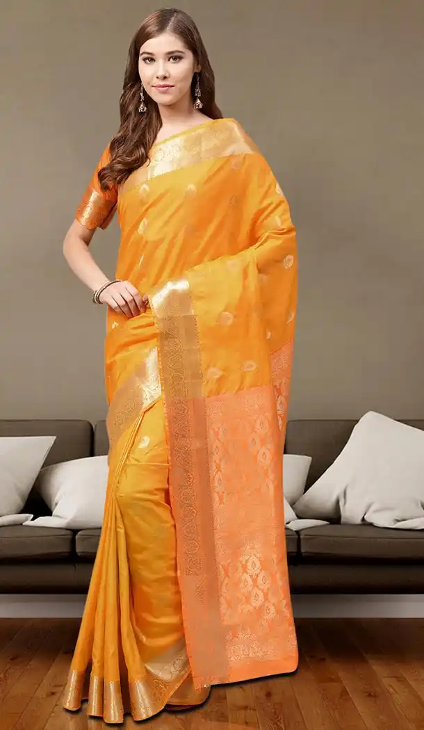 Orange Color Blend Silk Casual Office Wear Saree Blouse - 402948668