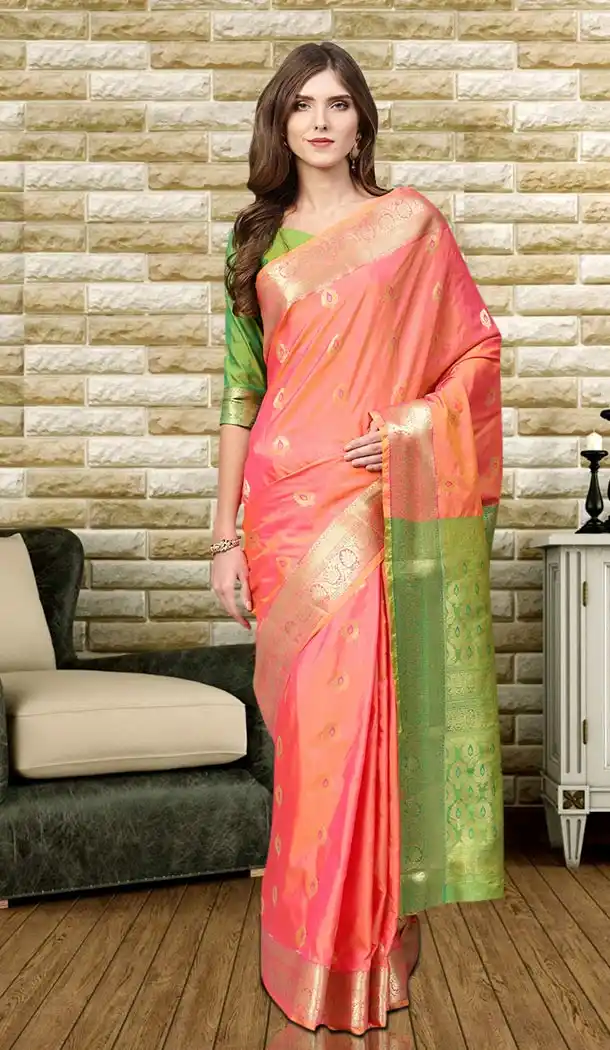 Gorgeous Peach Color Blend Silk Casual Office Wear Saree Blouse - 402948670