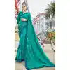 Turquoise Blue Color Satin Silk Resham Embroidery Party Saree Blouse For Women - 58968338