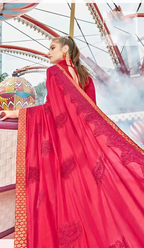 Dark Pink Color Silk Georgette Resham Embroidery Party Saree Blouse For Women - 58968340