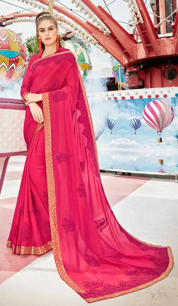 Dark Pink Color Silk Georgette Resham Embroidery Party Saree Blouse For Women - 58968340