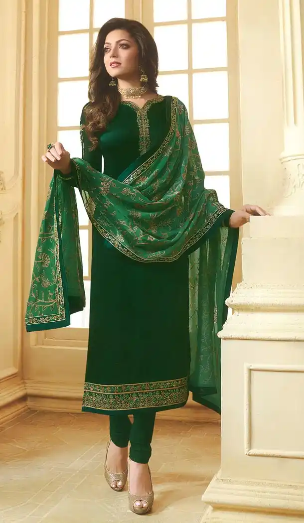 Drashti Dhami Tv Actress Dark Green Color Georgette Satin Party Salwar Kameez - 59048427