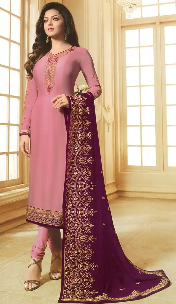Drashti Dhami Tv Actress Pink Color Georgette Satin Party Salwar Kameez - 59048428
