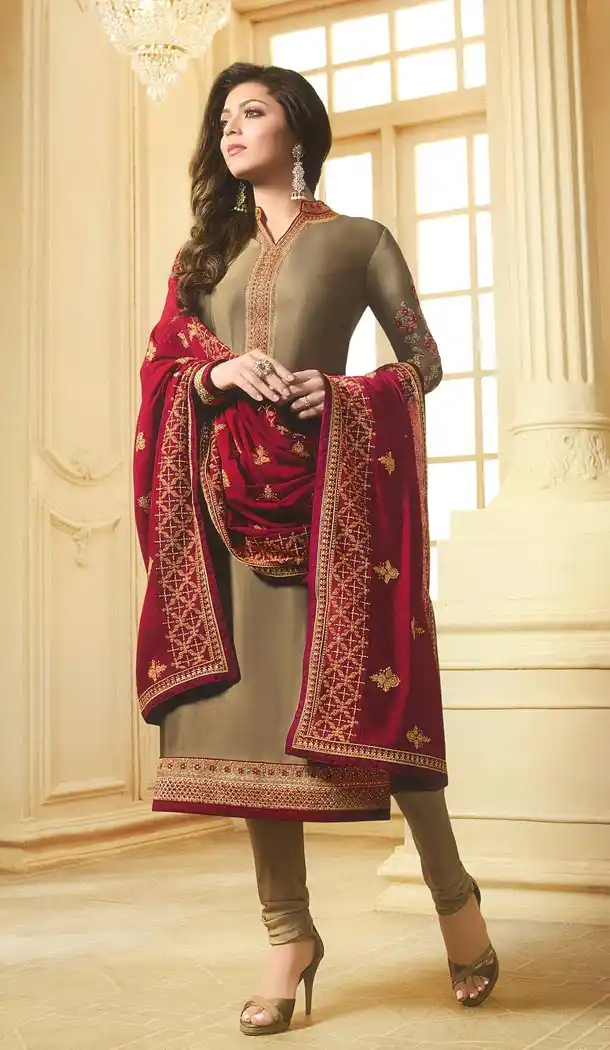 Drashti Dhami Tv Actress Beige Color Georgette Satin Party Salwar Kameez - 59048430