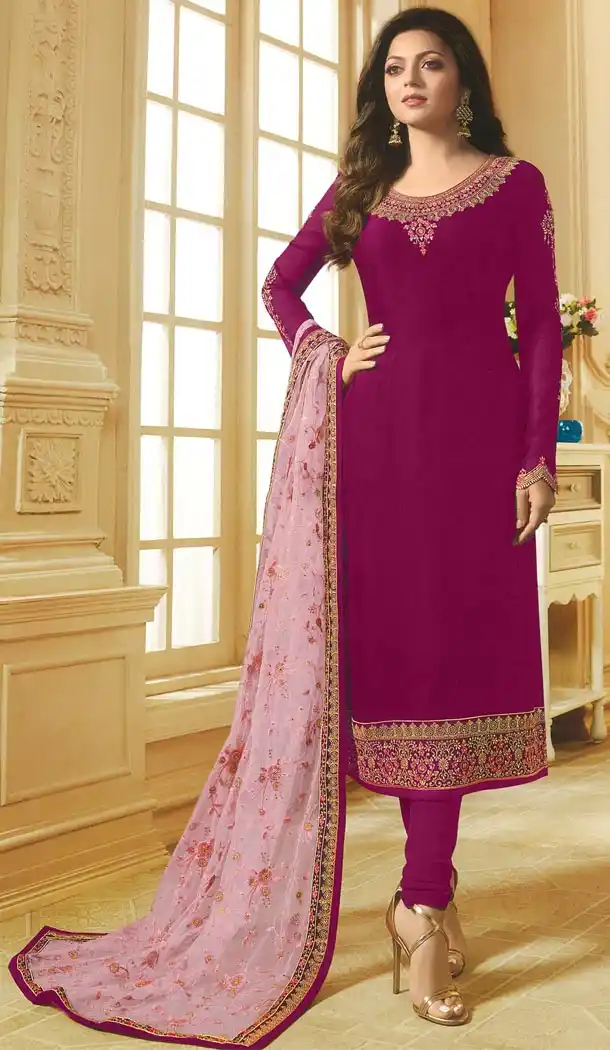 Drashti Dhami Tv Actress Magenta Pink Color Georgette Satin Party Salwar Kameez - 59048433