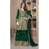 Pakistani Style Designer Dark Green Color Georgette Sharara Suit For Women - 59098477