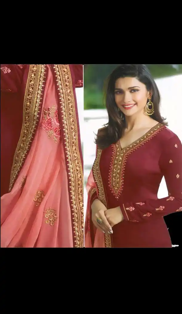 Prachi Desai Tv Actress Maroon Color Satin Georgette Party Salwar Kameez - 59118490