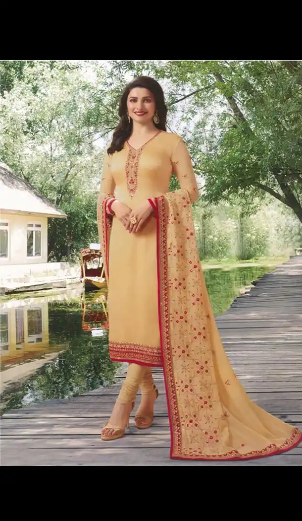 Prachi Desai Tv Actress Beige Color Satin Georgette Party Salwar Kameez - 59118491