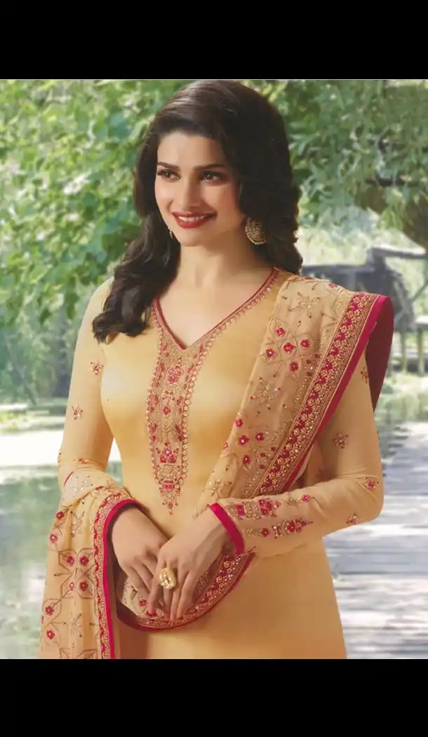 Prachi Desai Tv Actress Beige Color Satin Georgette Party Salwar Kameez - 59118491