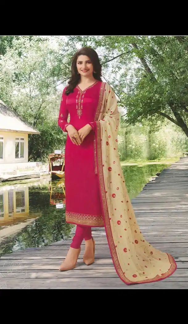 Prachi Desai Tv Actress Dark Pink Color Satin Georgette Party Salwar Kameez - 59118494