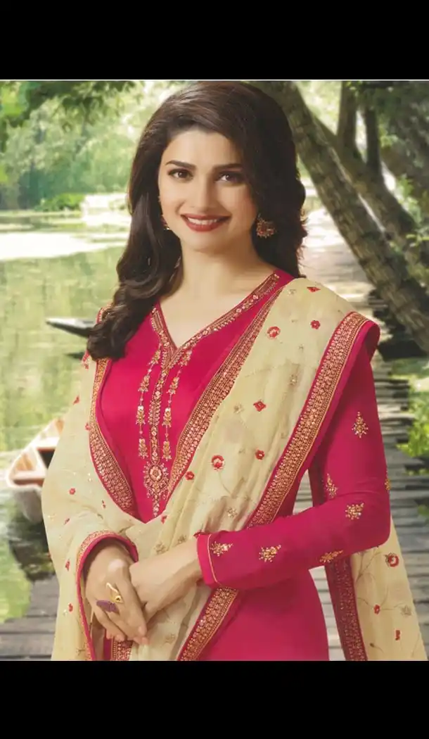 Prachi Desai Tv Actress Dark Pink Color Satin Georgette Party Salwar Kameez - 59118494