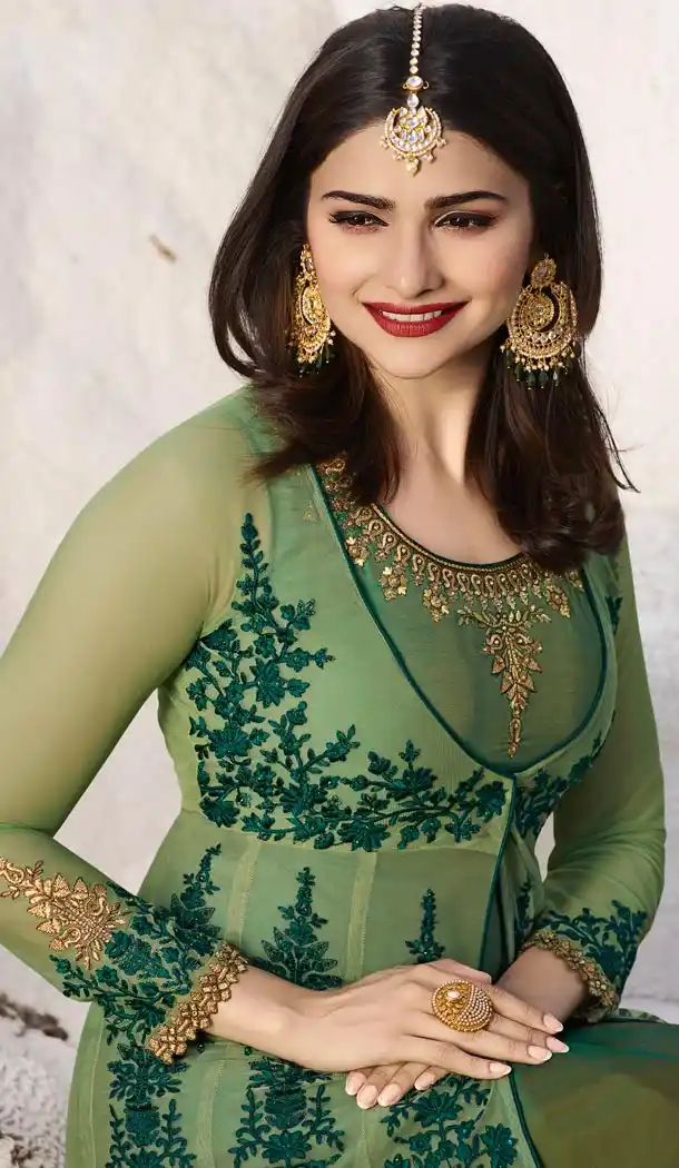 Prachi Desai Tv Actress Light Green Color Net Art Silk Designer Floor Length Salwar Kameez - 59158535