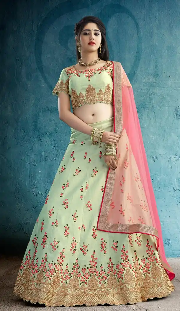 Pastel Green Color Crepe Designer Wear Girl Lehenga Choli - 56395622