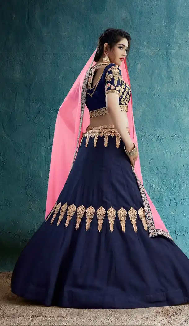 Navy Blue Color Rayon Silk Designer Wear Girl Lehenga Choli - 56395623