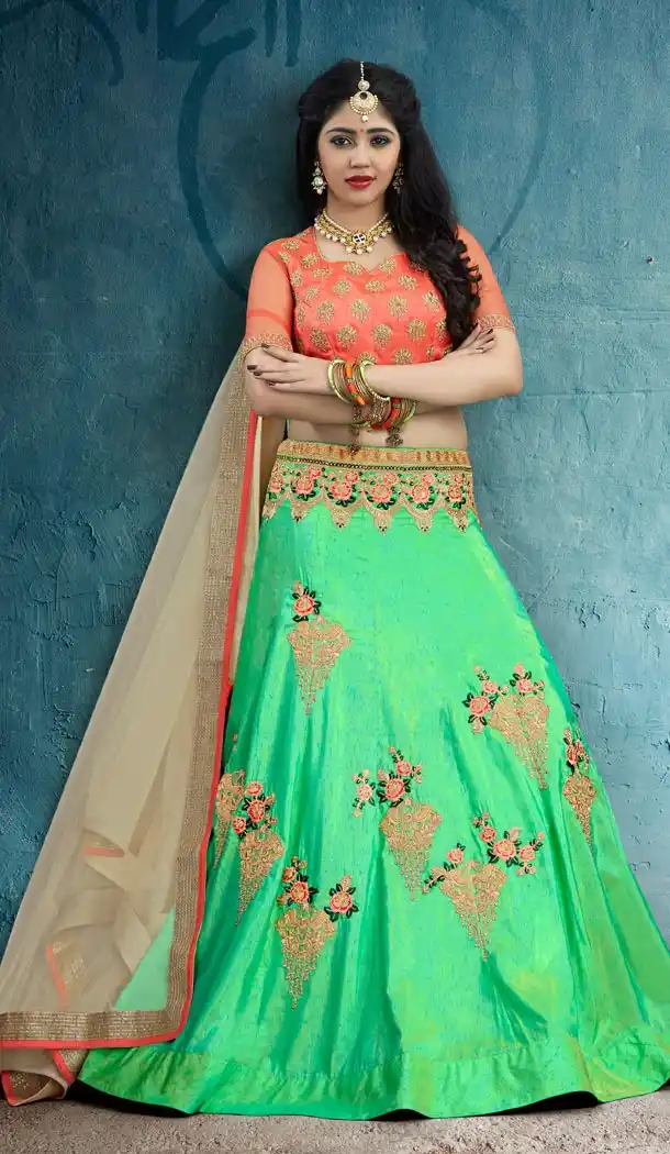 Green Color Art Silk Designer Wear Girl Lehenga Choli - 56395626