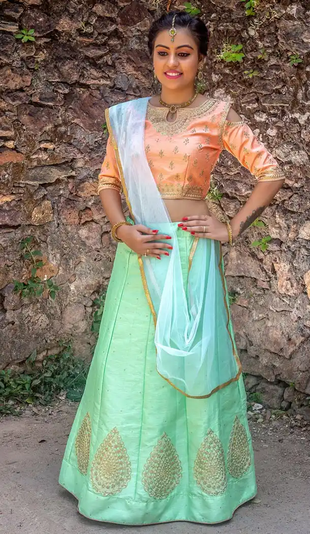 Pastel Green Color Art Silk Embroidery Party Wear Teenagers Girl Lehenga Choli - 58287526