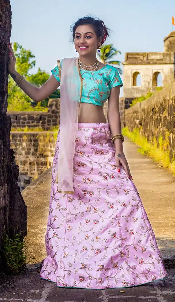 Baby Pink Color Art Silk Embroidery Party Wear Teenagers Girl Lehenga Choli - 58287528