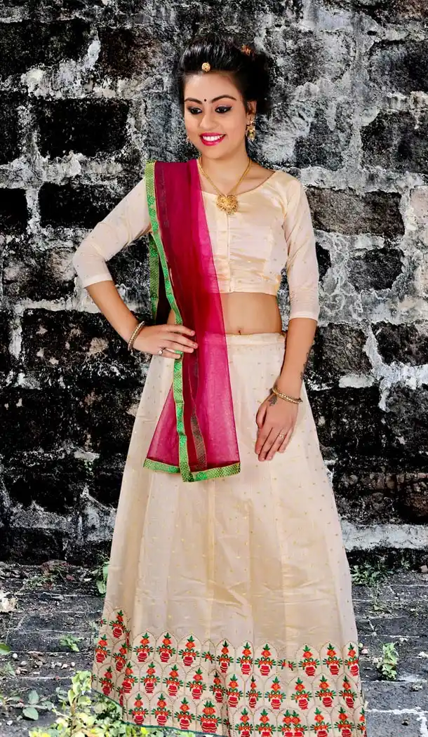 Beige Color Jacquard Silk Embroidery Party Wear Teenagers Girl Lehenga Choli - 58287530