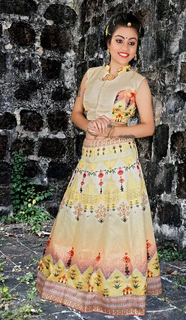 Cream Color Satin Silk Embroidery Party Wear Teenagers Girl Lehenga Choli - 58287535
