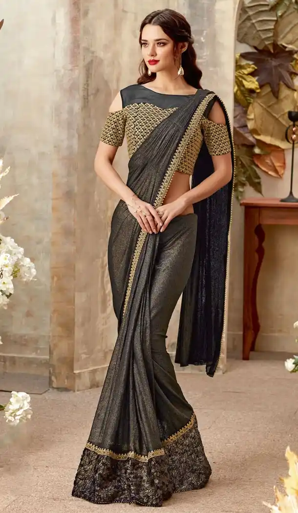 Black Color Lycra Lehenga Style Party Wear Saree Blouse - 59298669