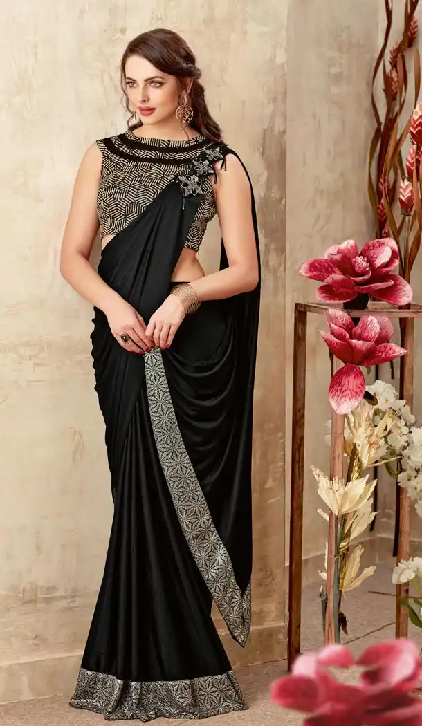 Black Color Lycra Lehenga Style Party Wear Saree Blouse - 59298672
