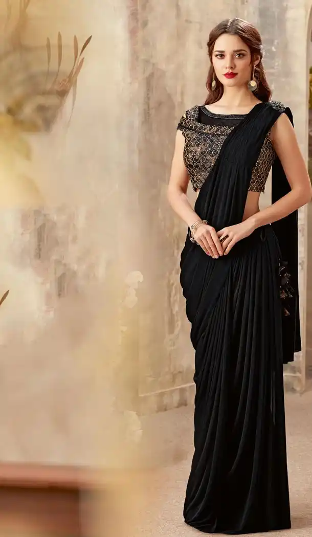 Black Color Lycra Lehenga Style Party Wear Saree Blouse - 59298675