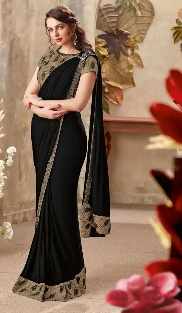 Black Color Lycra Lehenga Style Party Wear Saree Blouse - 59298677