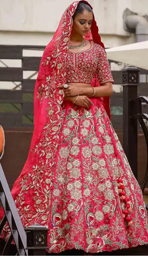 Indian Newly Bride Designer Wear Pink Color Silk Lehenga Choli For Women - 391947201