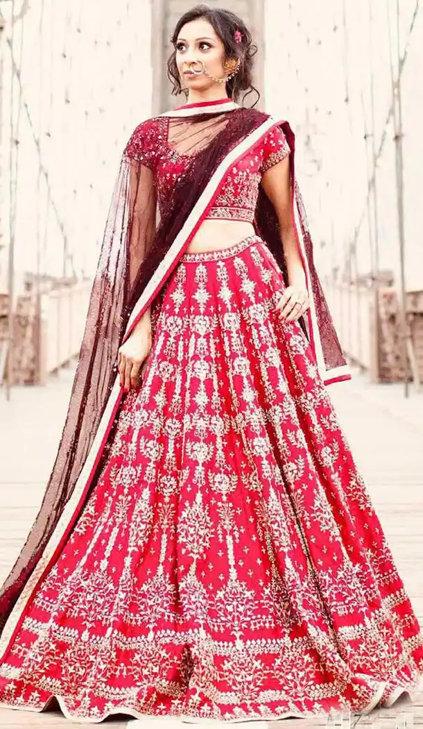 Indian Newly Bride Designer Wear Red Color Silk Lehenga Choli For Women - 391947205