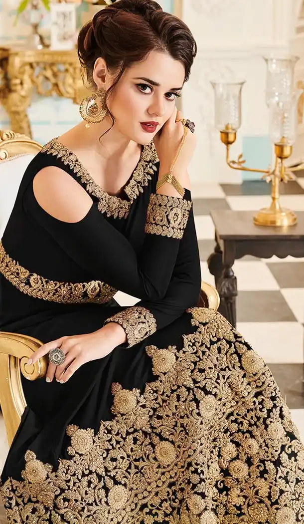 Black Color Georgette Floor Length Abaya Style Anarkali Salwar Kameez - 3322880