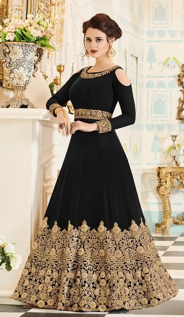 Black Color Georgette Floor Length Abaya Style Anarkali Salwar Kameez - 3322880