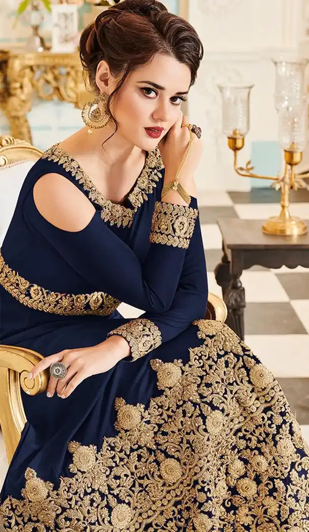 Blue Color Georgette Floor Length Abaya Style Anarkali Salwar Kameez - 3322881