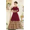Maroon Color Georgette Floor Length Abaya Style Anarkali Salwar Kameez - 3322884