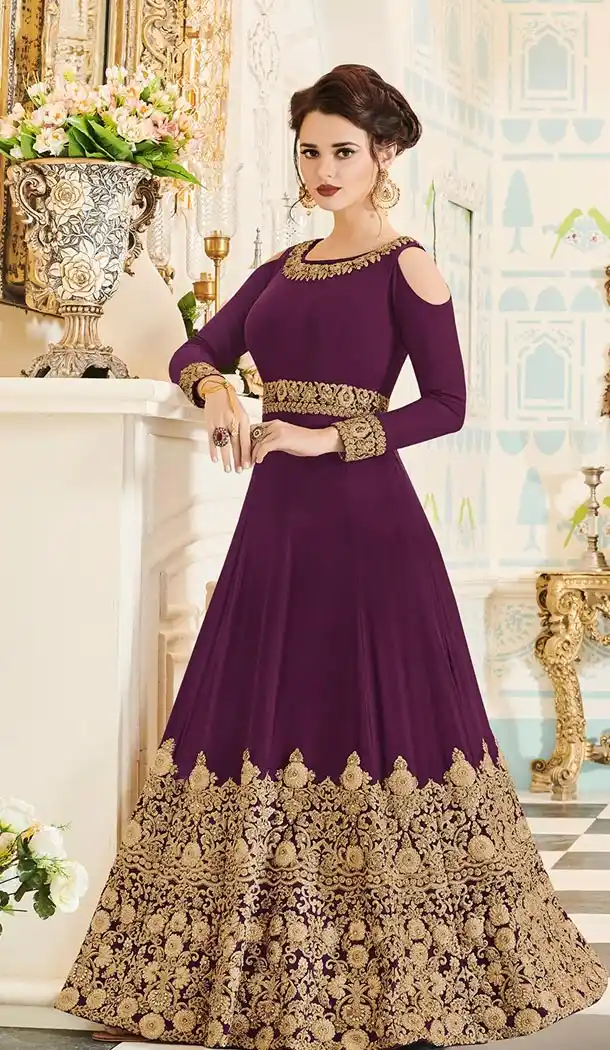 Purple Color Georgette Floor Length Abaya Style Anarkali Salwar Kameez - 3322885