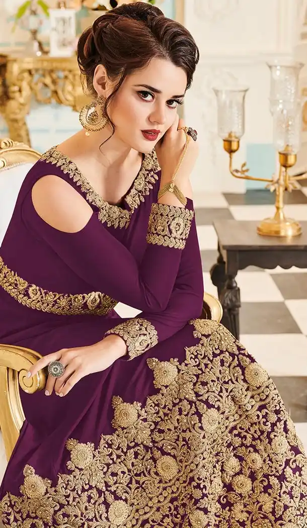 Purple Color Georgette Floor Length Abaya Style Anarkali Salwar Kameez - 3322885