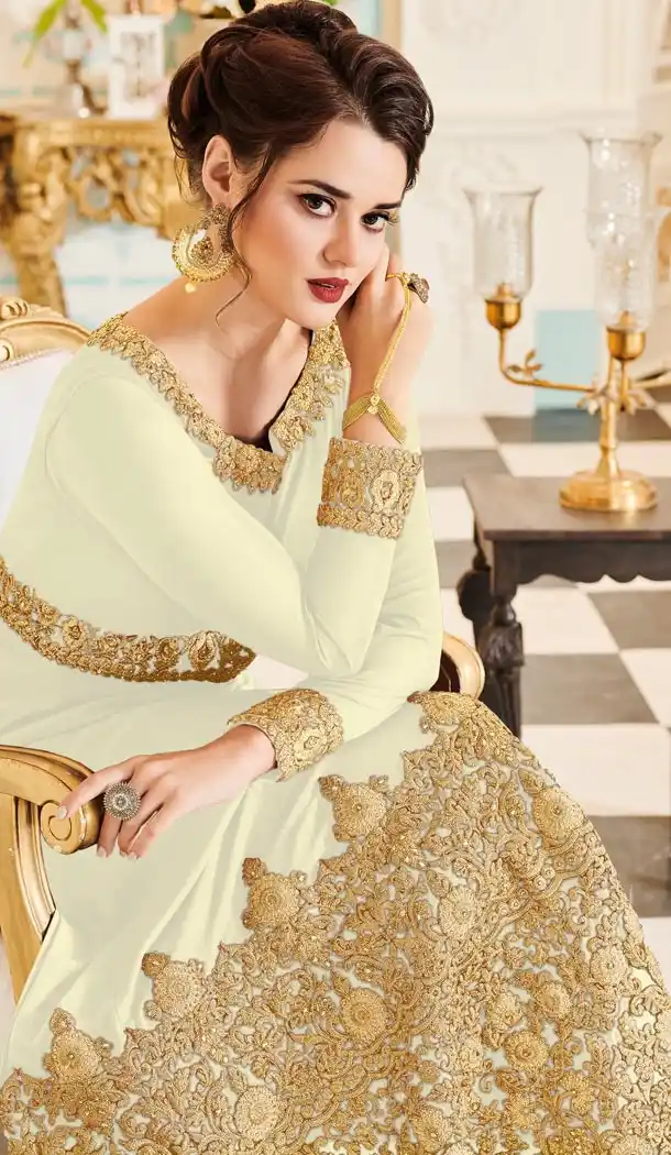 White Color Georgette Floor Length Abaya Style Anarkali Salwar Kameez - 3322887