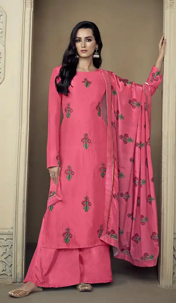 Pink Color Upada Silk Pakistani Style Party Wear Palazzo Suit - 3372937