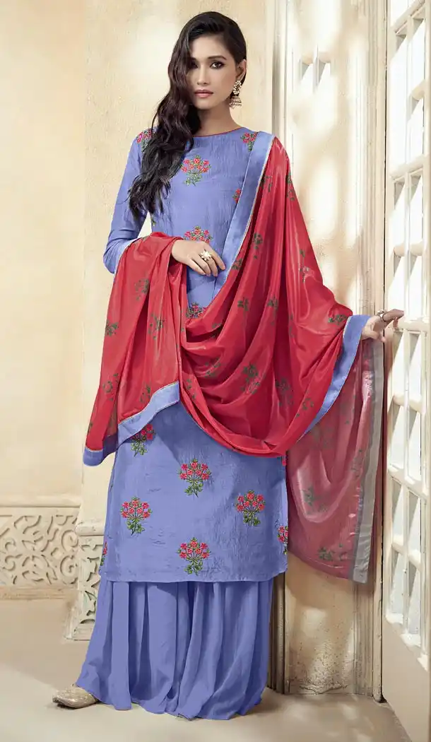 Purple Color Upada Silk Pakistani Style Party Wear Palazzo Suit - 3372941