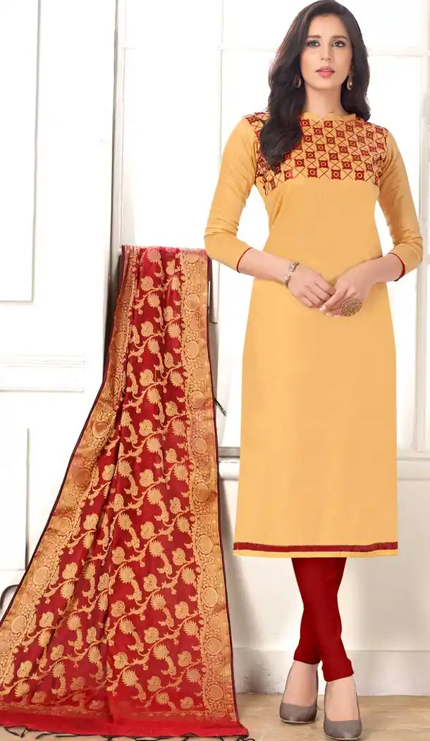 Beige Color Pc Cotton Embroidery Casual Party Wear Salwar Kameez - 3422975
