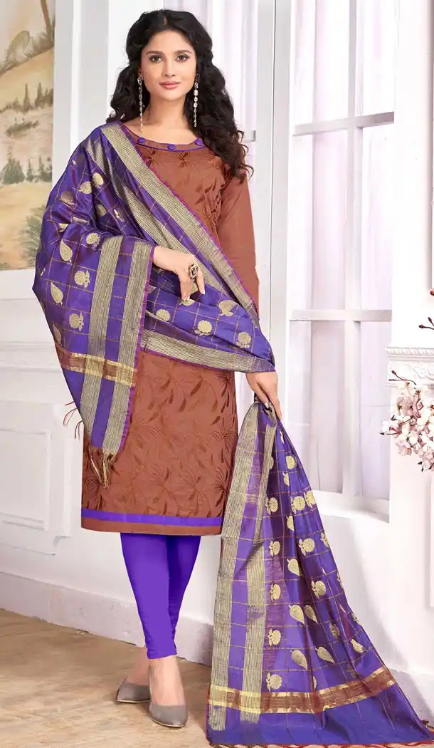 Brown Color Pc Cotton Embroidery Casual Party Wear Salwar Kameez - 3422979