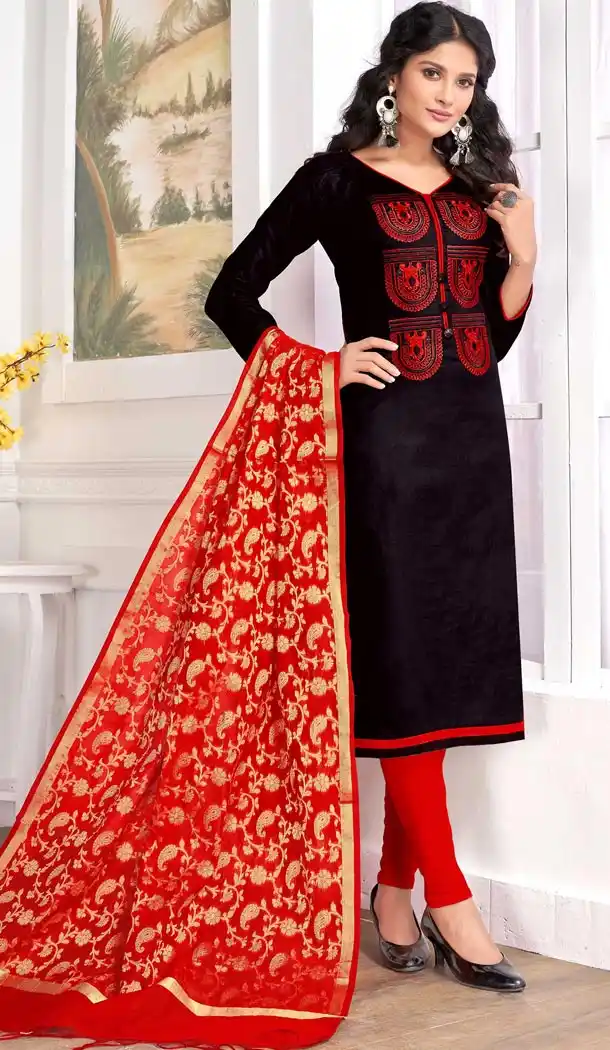 Black Color Pc Cotton Embroidery Casual Party Wear Salwar Kameez - 3422980