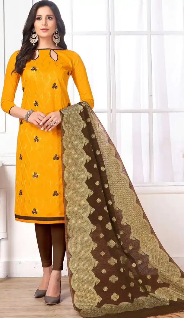 Yellow Color Pc Cotton Embroidery Casual Party Wear Salwar Kameez - 3422981