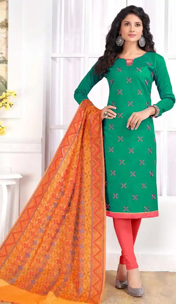 Sea Green Color Pc Cotton Embroidery Casual Party Wear Salwar Kameez - 3422982