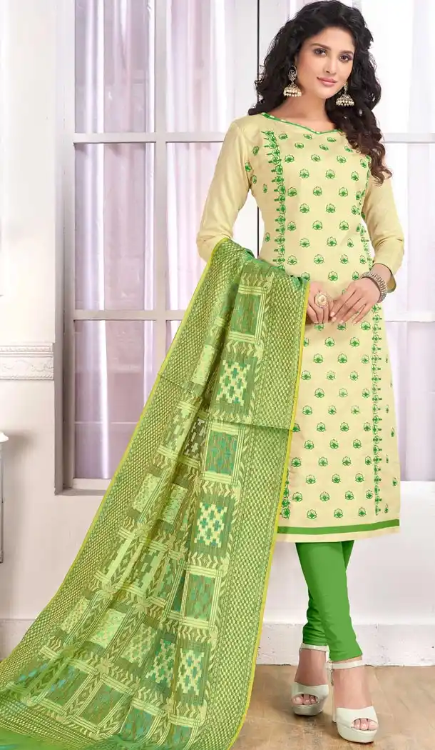 Beige Color Pc Cotton Embroidery Casual Party Wear Salwar Kameez - 3422983