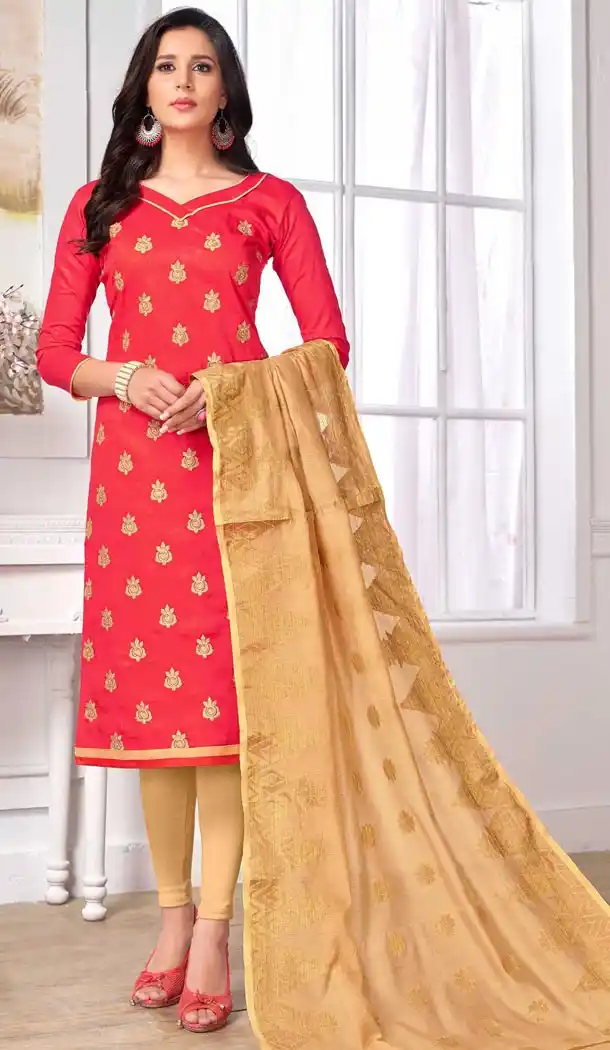 Pink Color Pc Cotton Embroidery Casual Party Wear Salwar Kameez - 3422986