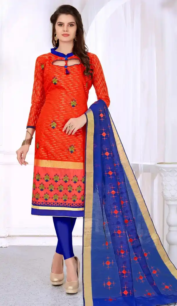 Orange Color Cotton Embroidery Formal Office Wear Salwar Kameez - 403448715