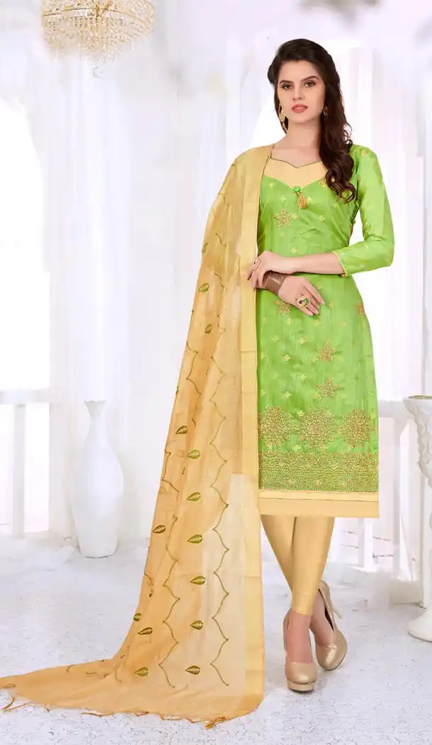 Green Color Cotton Embroidery Formal Office Wear Salwar Kameez - 403448718