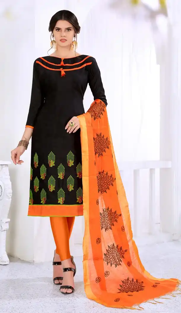 Black Color Cotton Embroidery Formal Office Wear Salwar Kameez - 403448719