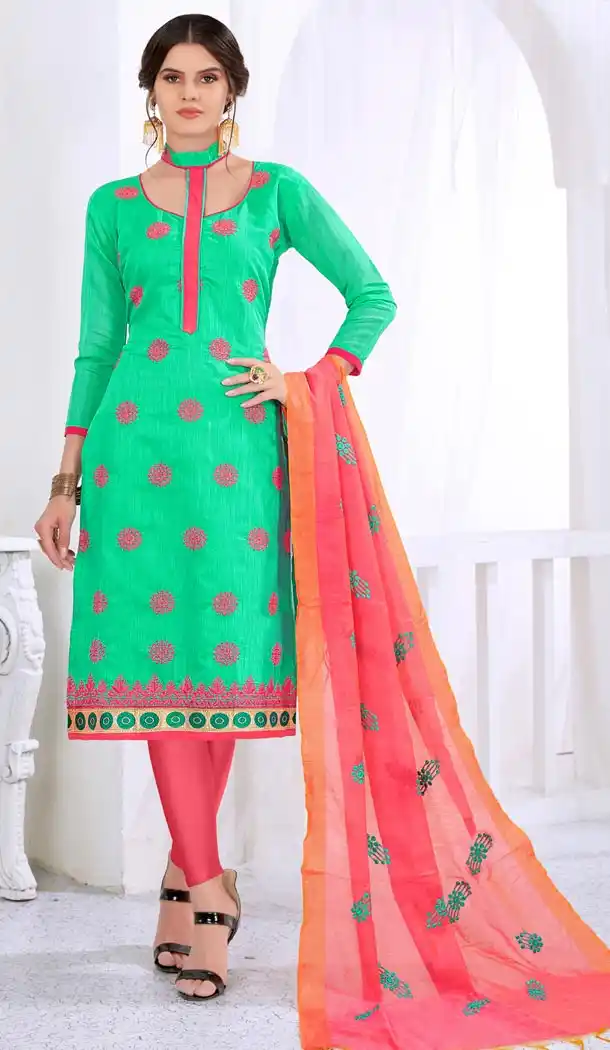 Green Color Cotton Embroidery Formal Office Wear Salwar Kameez - 403448721