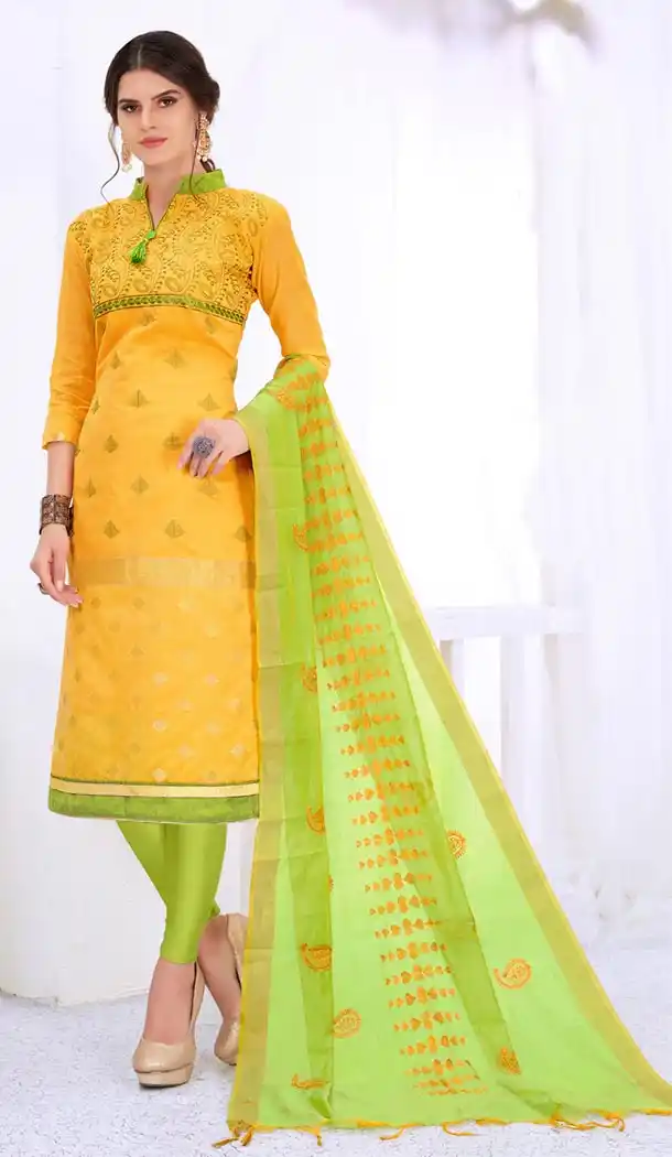 Yellow Color Cotton Embroidery Formal Office Wear Salwar Kameez - 403448723